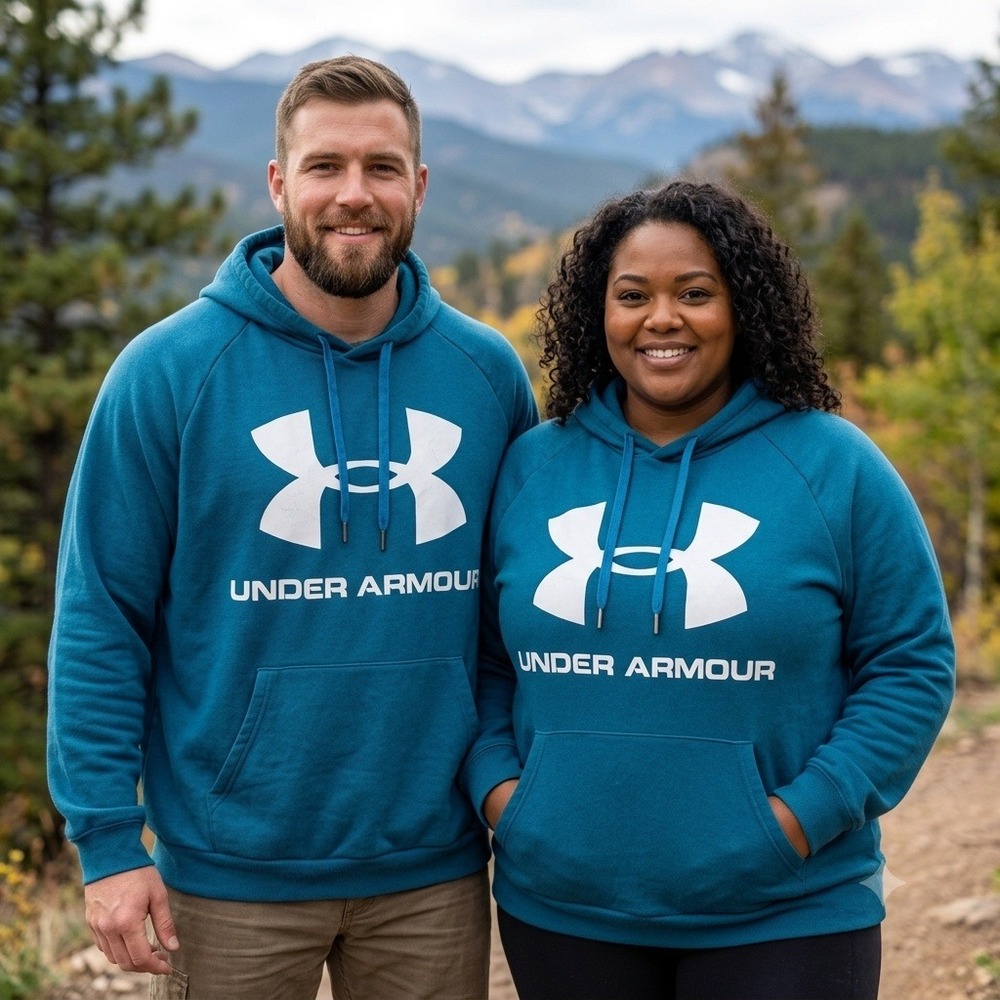 Under Armour Mens Women Teal Blue Rival Fleece Logo Hoodie 5XL Big Tall Pullover